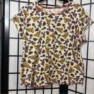 NATURAL LIFE Cream Floral Short Sleeve Tee with Yellow & Purple Flowers